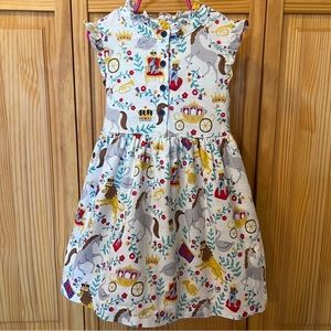 Mini Boden Crown Printed Bow Dress (Ivory Great British Toile)